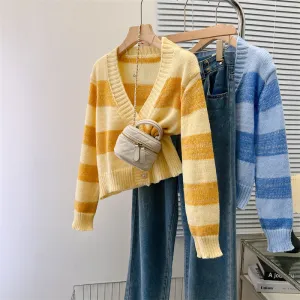 V-neck Candy Color Striped Soft Sweater