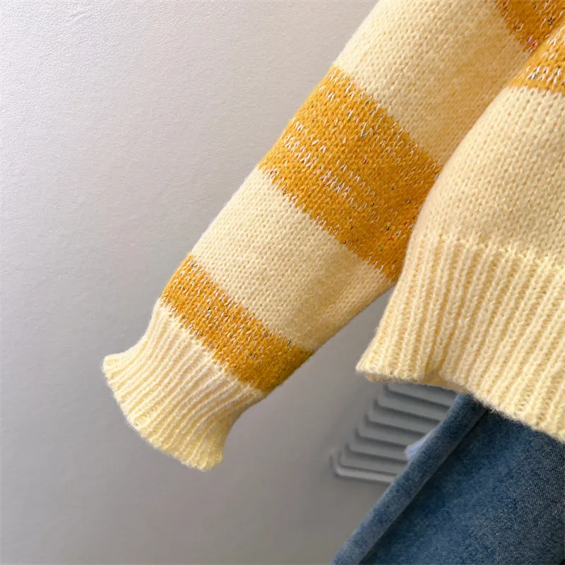V-neck Candy Color Striped Soft Sweater