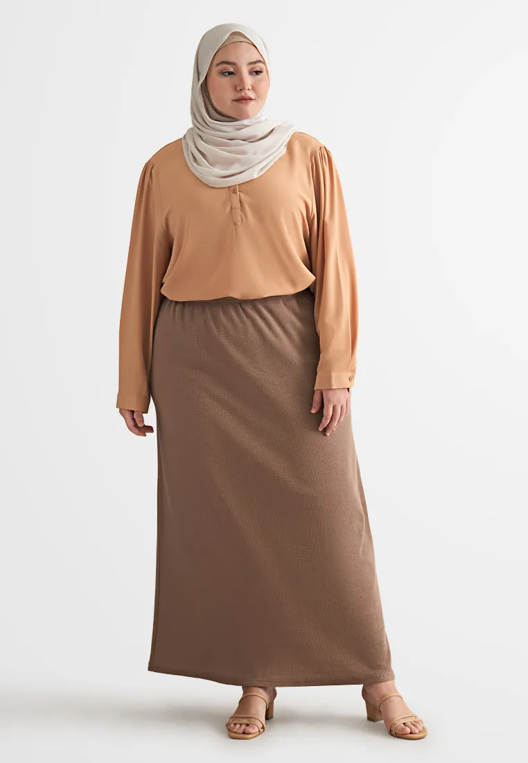 Warina Waffle Straight Cut Skirt - Coco Brown