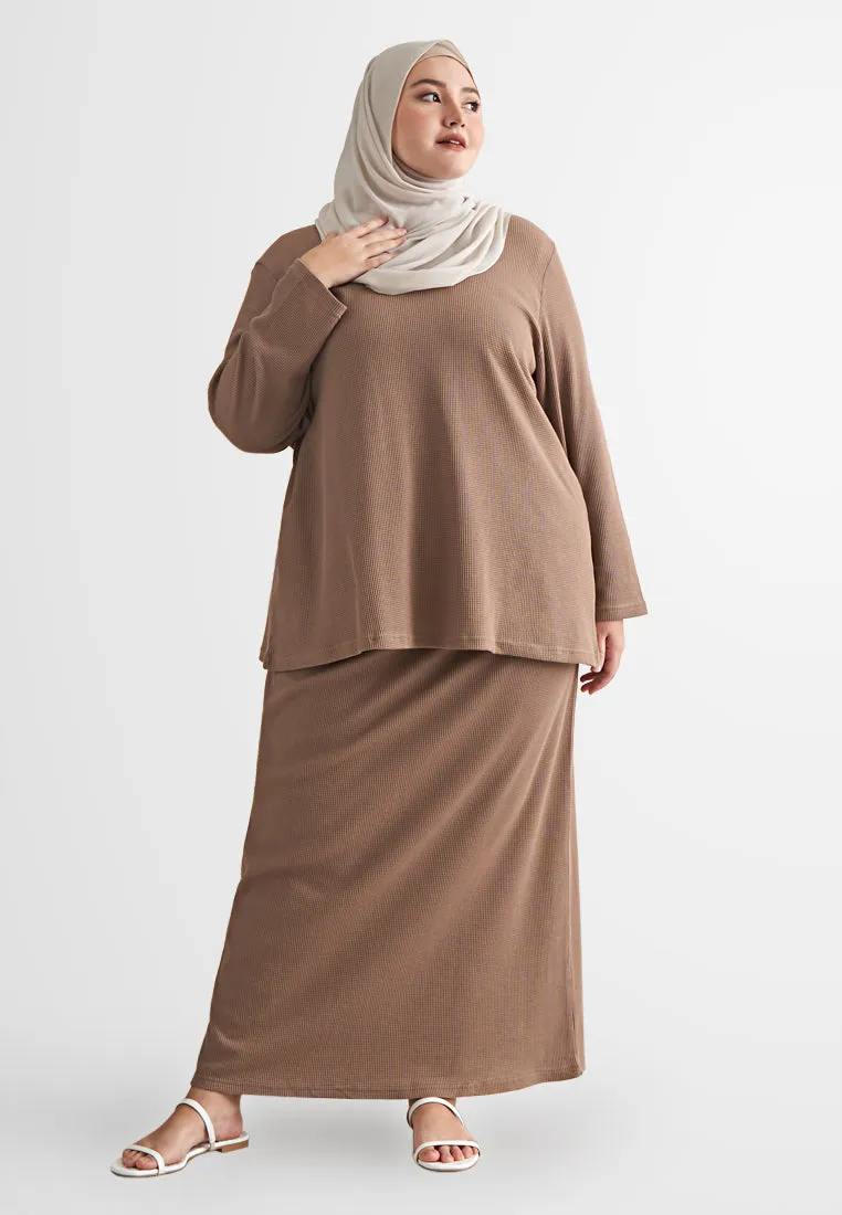 Warina Waffle Straight Cut Skirt - Coco Brown
