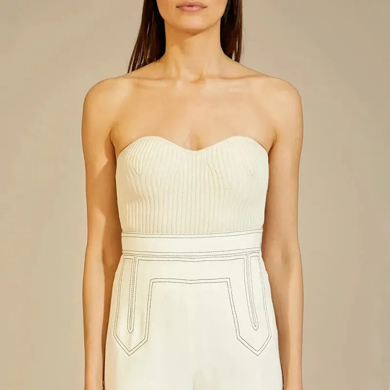 White Knitting Tank Tops For Women Slash Neck Sleeveless Slim Solid Vests Female Summer Fashionable Clothing