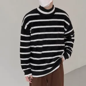 Wiaofellas  -  And Autumn Winter Striped Sweater Men's Thickened Warm Mohair Sweaters Korean Comfortable Inner Trend Kintting Tops 2A0777