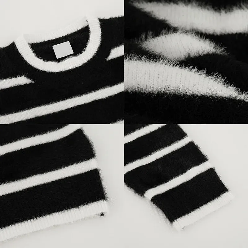 Wiaofellas  -  And Autumn Winter Striped Sweater Men's Thickened Warm Mohair Sweaters Korean Comfortable Inner Trend Kintting Tops 2A0777