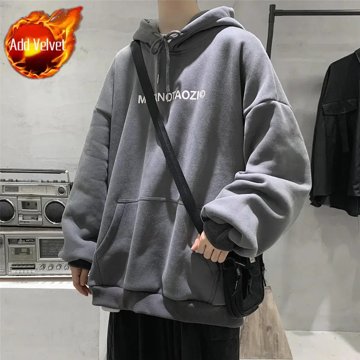 Wiaofellas  -  Male Clothes Hoodies White Sweatshirt For Men Hooded Simple Letter Loose Aesthetic New In Pastel Color Elegant Hot Offers Warm