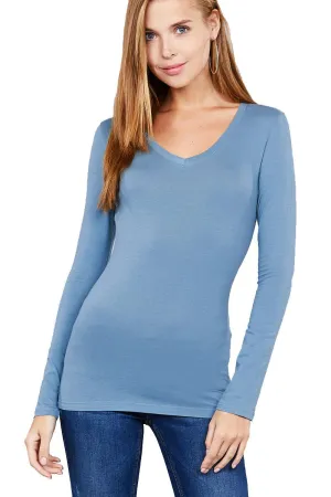 Women's Basic Long Sleeve V Neck T-Shirt Cotton Plus Size Top