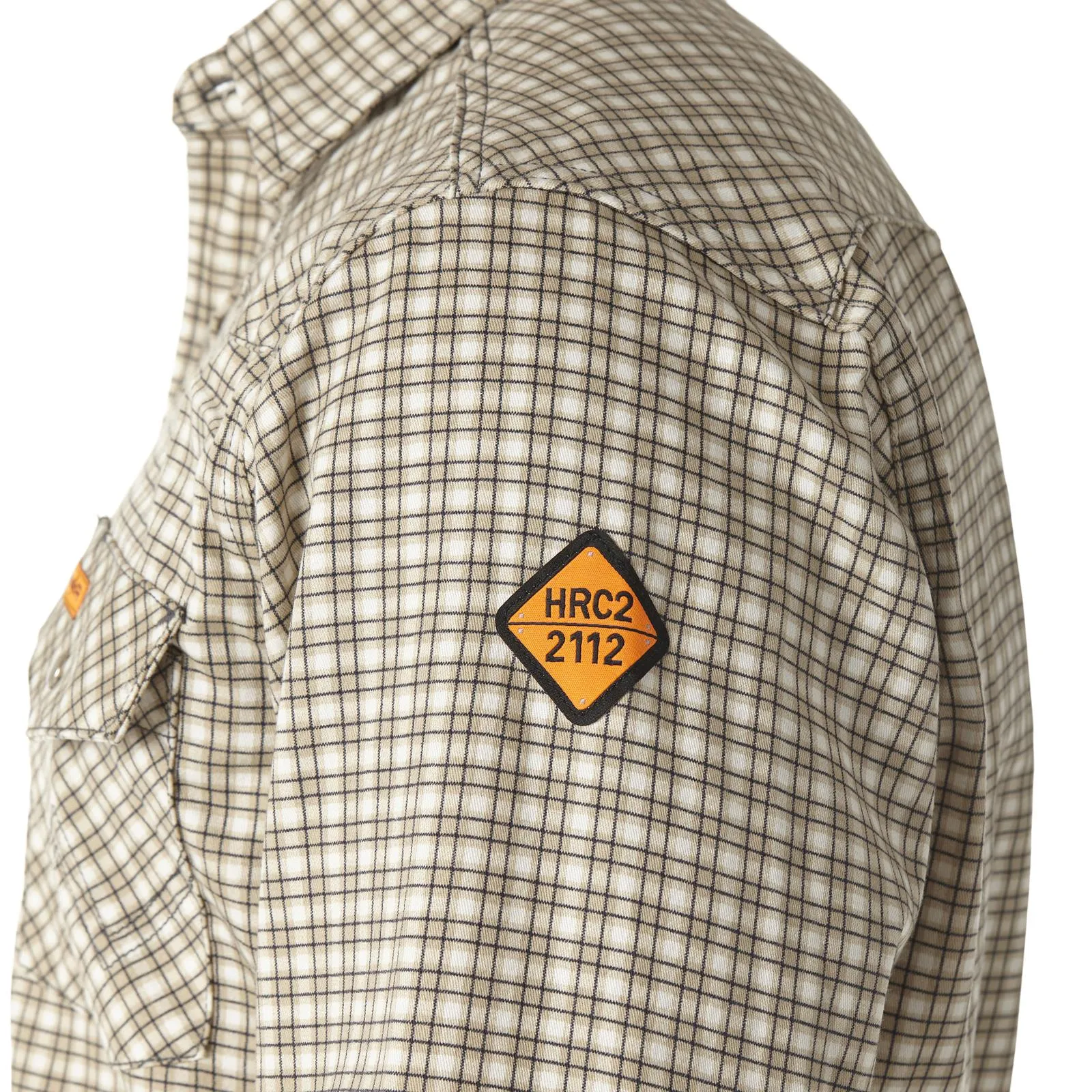Wrangler FR Flame Resistant Lightweight Work Snap Shirt, FR124MM,  Khaki/White Plaid