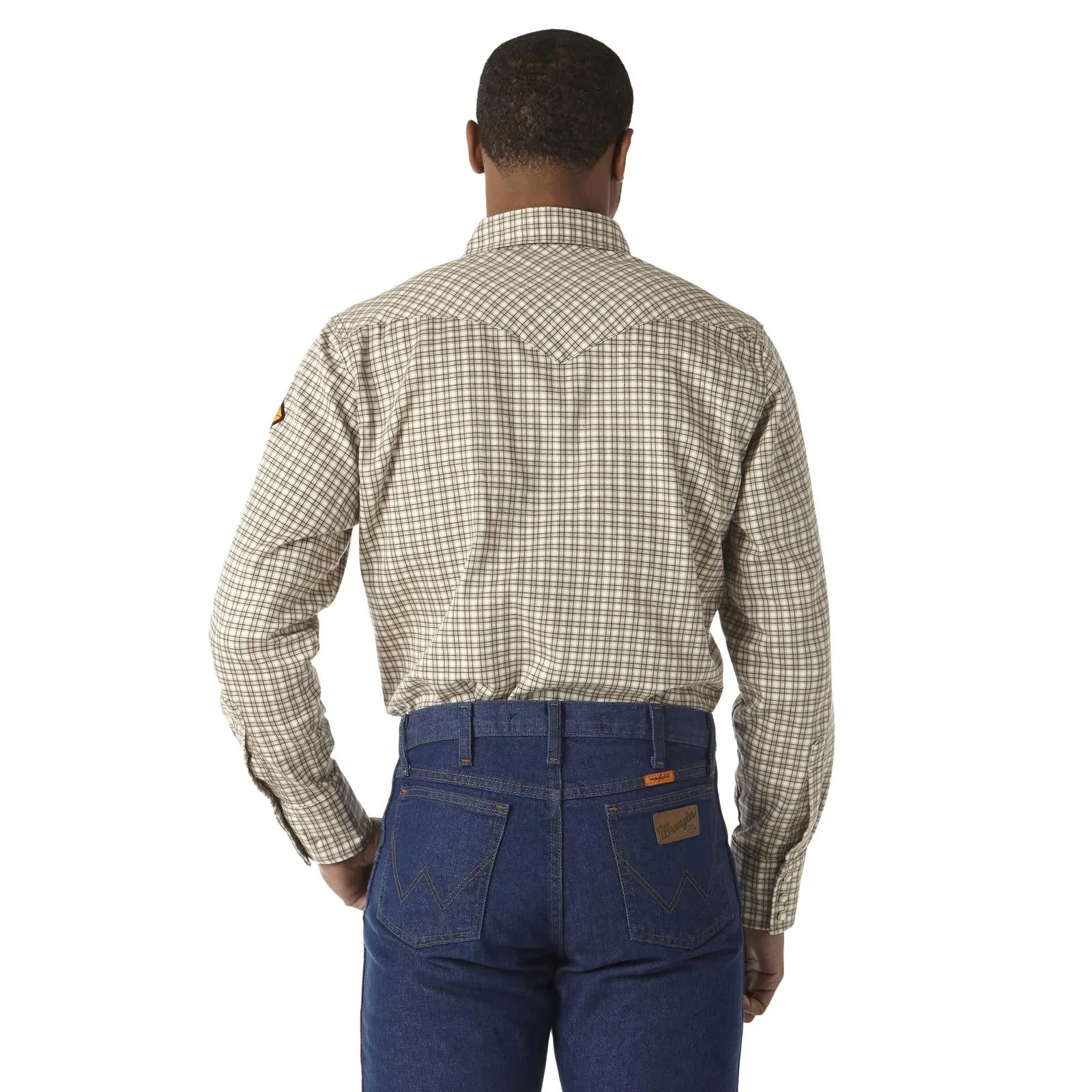 Wrangler FR Flame Resistant Lightweight Work Snap Shirt, FR124MM,  Khaki/White Plaid