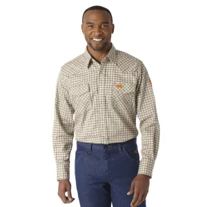 Wrangler FR Flame Resistant Lightweight Work Snap Shirt, FR124MM,  Khaki/White Plaid