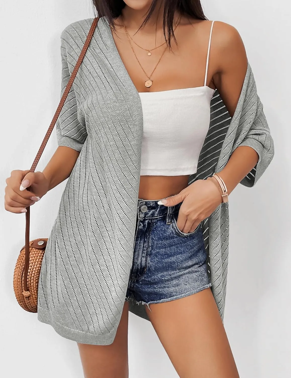 Zeagoo Short Sleeve Crochet Kimonos Open Front Cover Ups