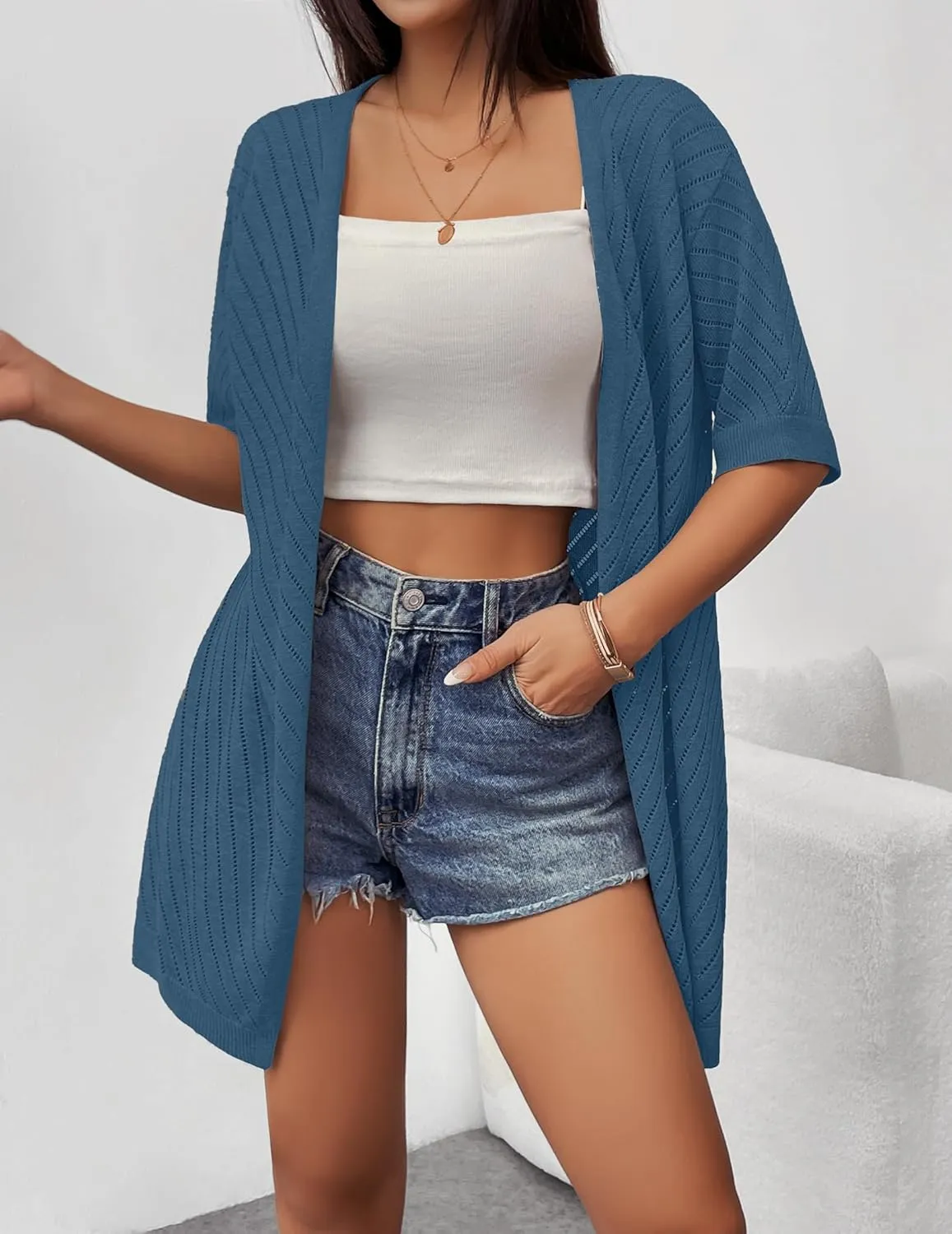 Zeagoo Short Sleeve Crochet Kimonos Open Front Cover Ups