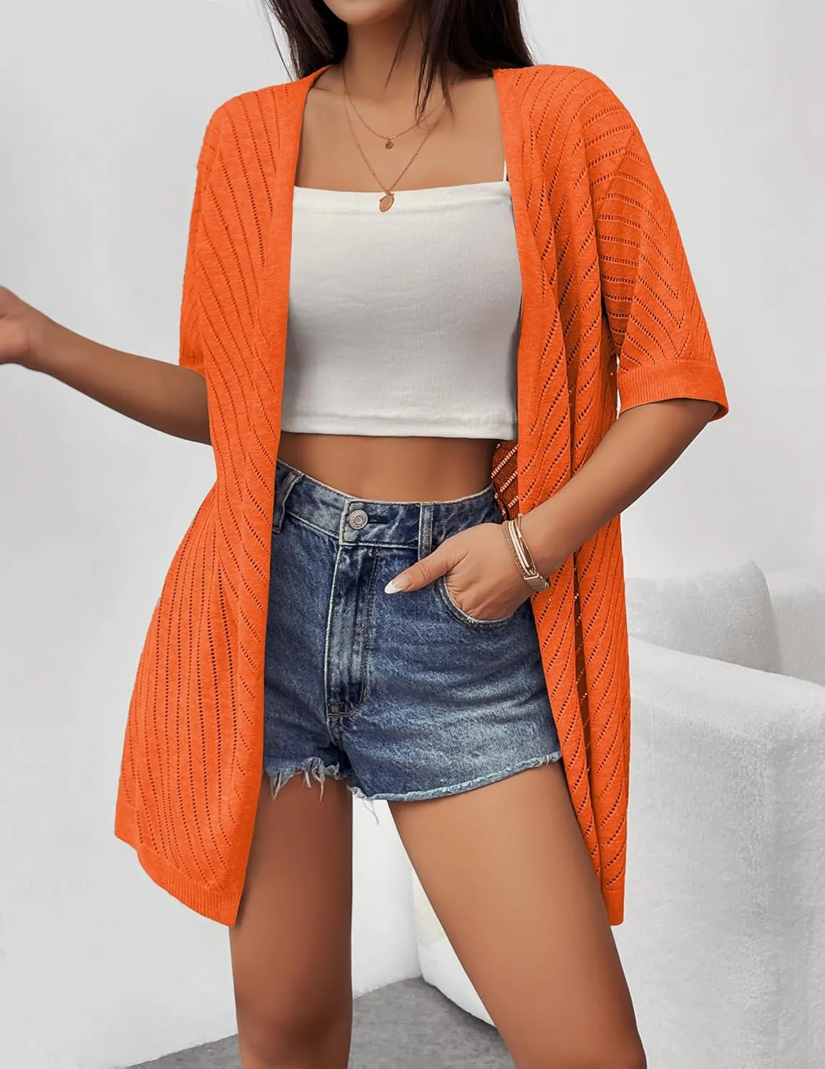 Zeagoo Short Sleeve Crochet Kimonos Open Front Cover Ups