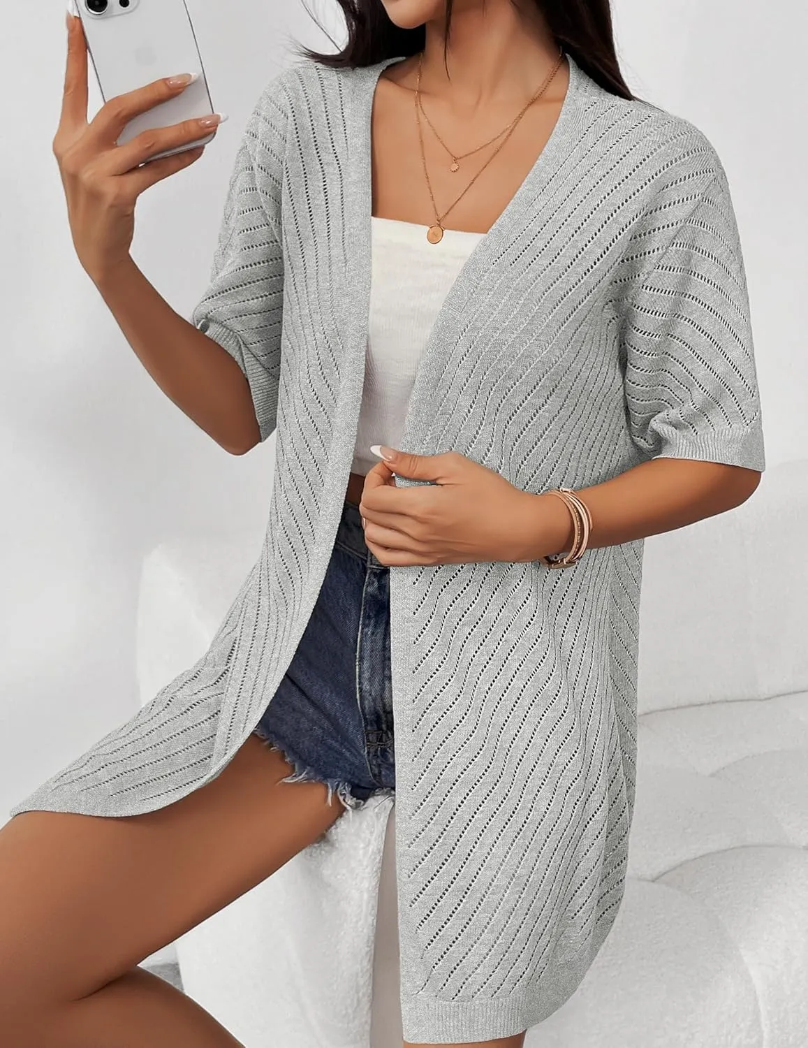 Zeagoo Short Sleeve Crochet Kimonos Open Front Cover Ups