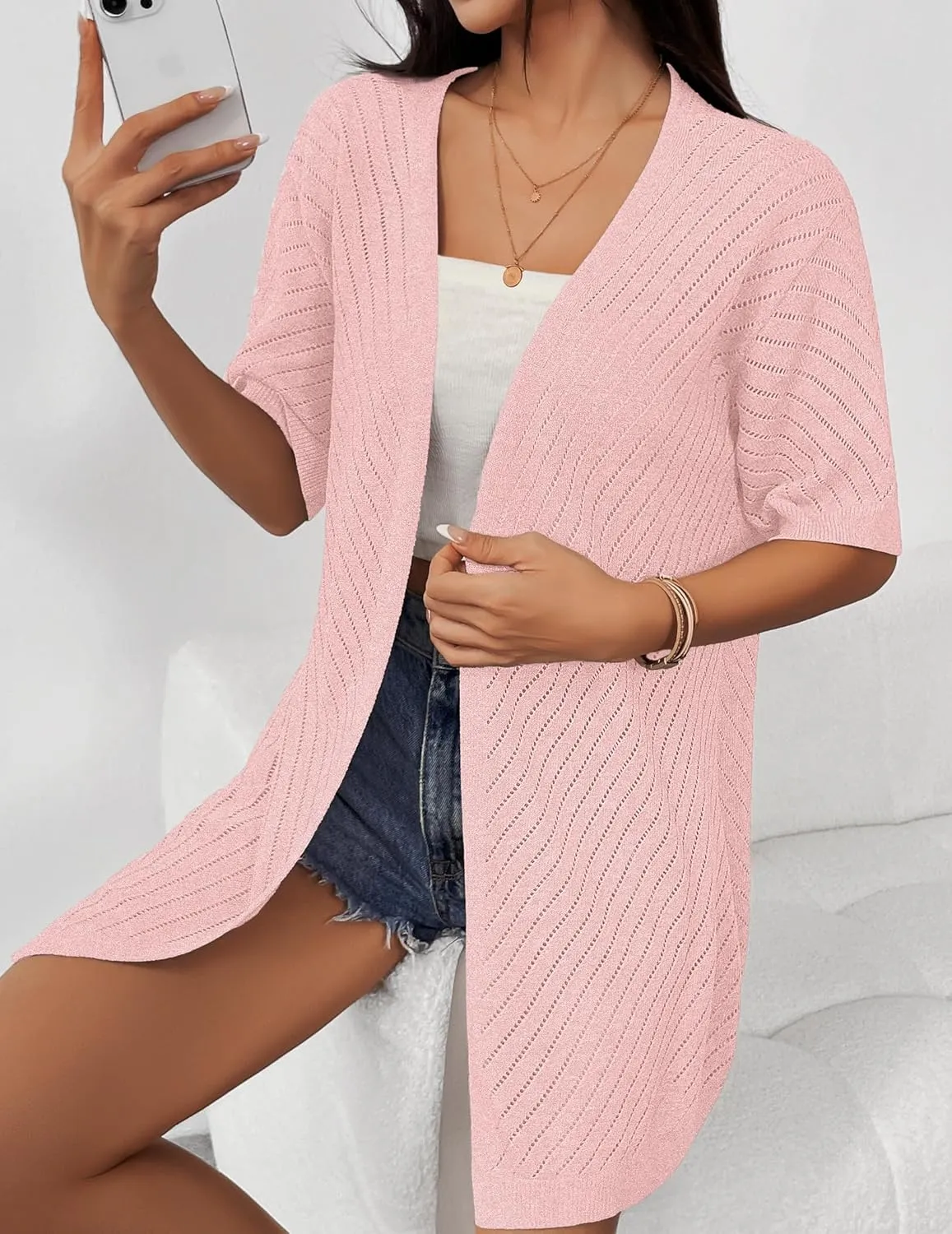 Zeagoo Short Sleeve Crochet Kimonos Open Front Cover Ups