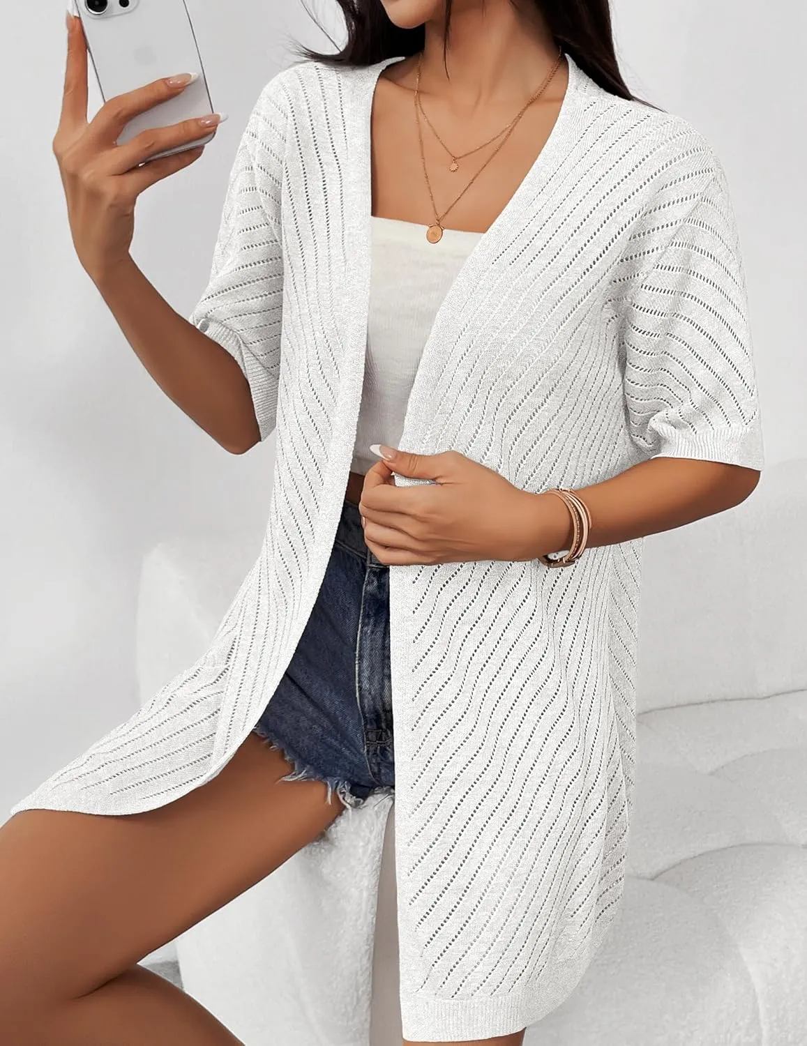 Zeagoo Short Sleeve Crochet Kimonos Open Front Cover Ups