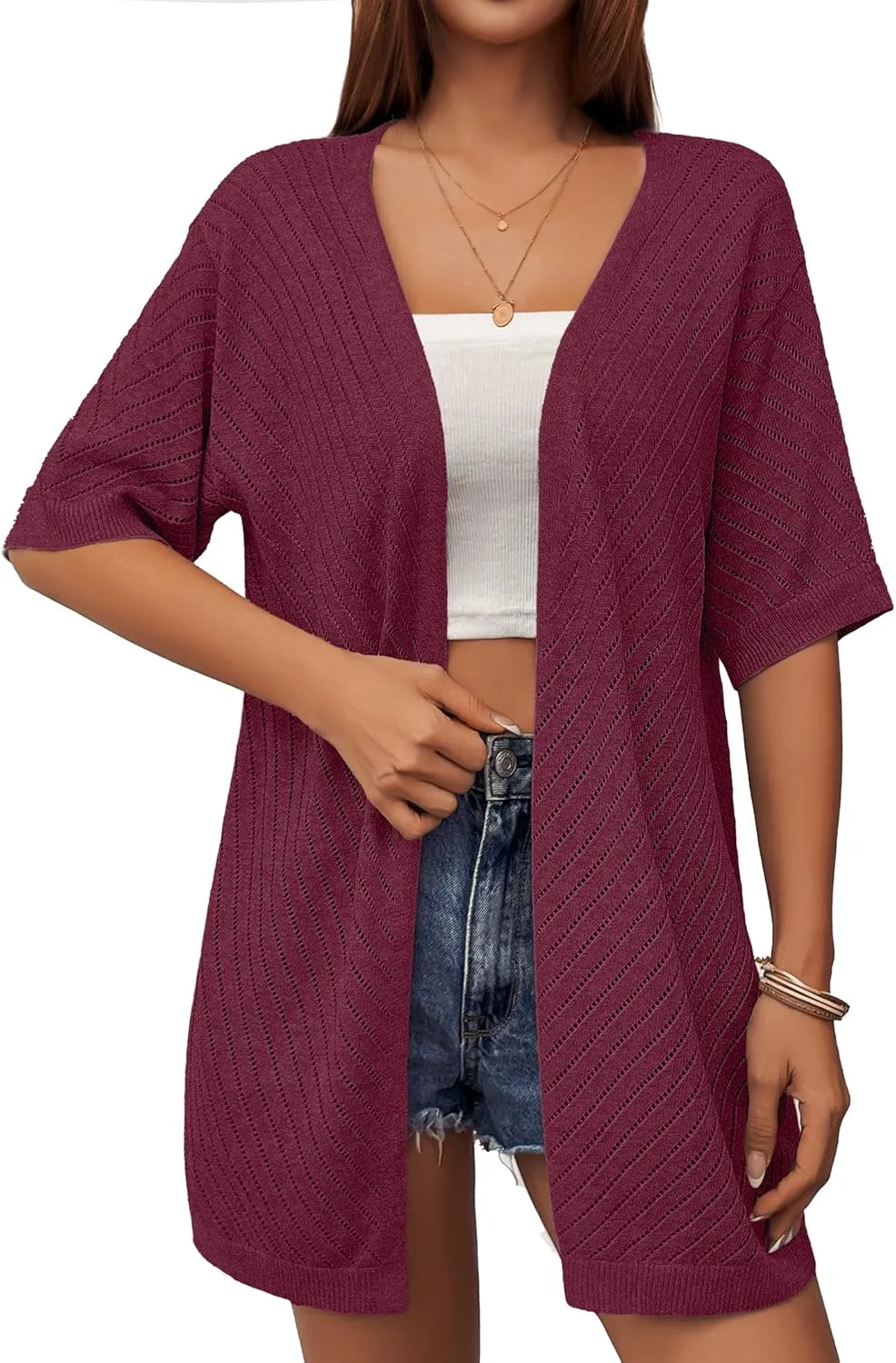 Zeagoo Short Sleeve Crochet Kimonos Open Front Cover Ups