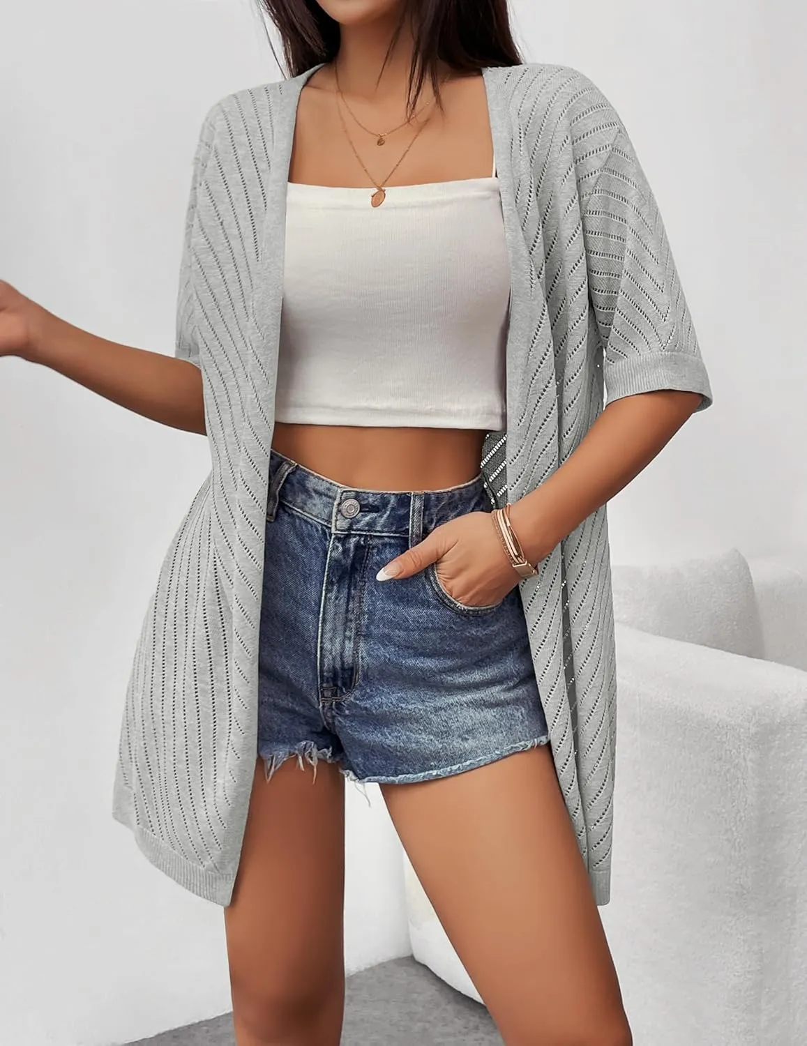 Zeagoo Short Sleeve Crochet Kimonos Open Front Cover Ups