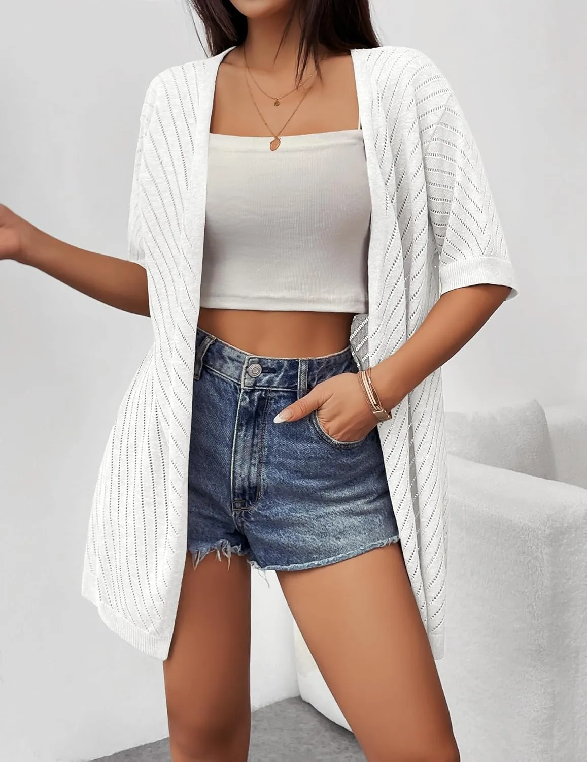 Zeagoo Short Sleeve Crochet Kimonos Open Front Cover Ups