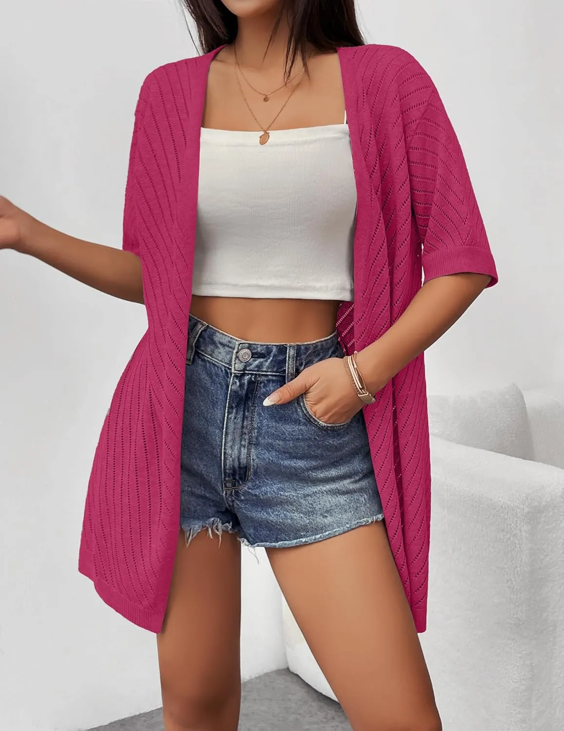 Zeagoo Short Sleeve Crochet Kimonos Open Front Cover Ups