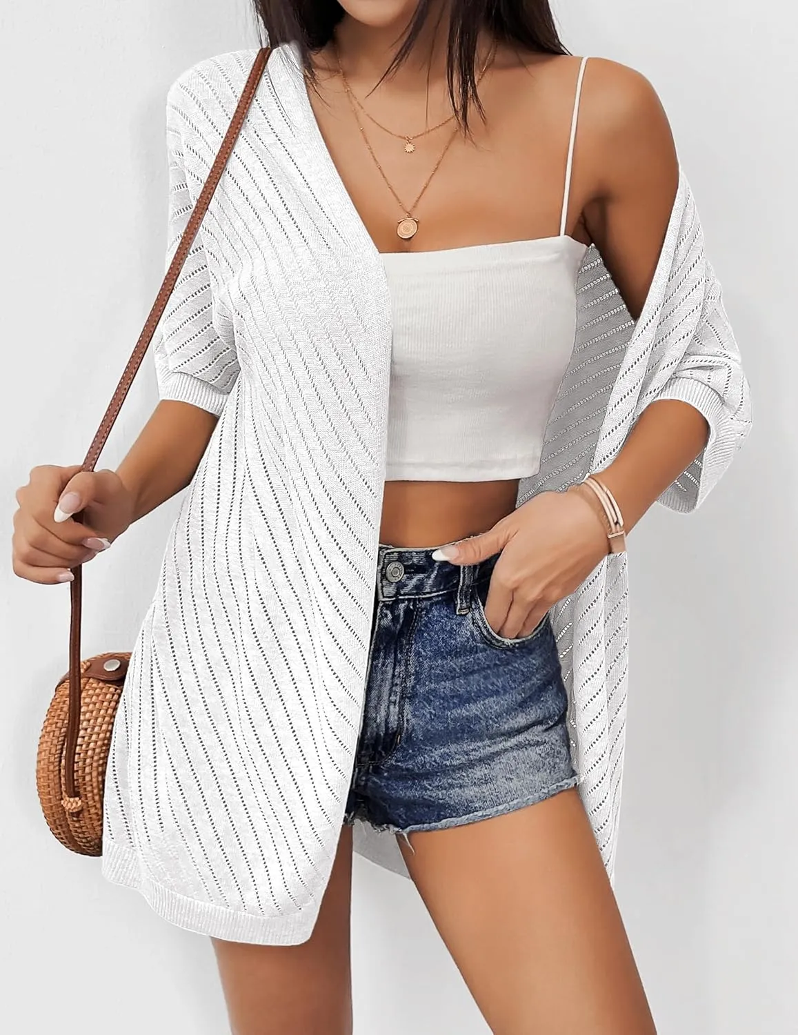 Zeagoo Short Sleeve Crochet Kimonos Open Front Cover Ups