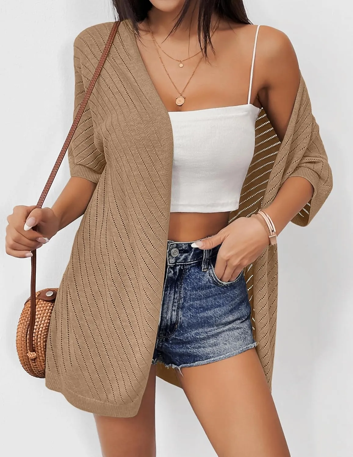 Zeagoo Short Sleeve Crochet Kimonos Open Front Cover Ups