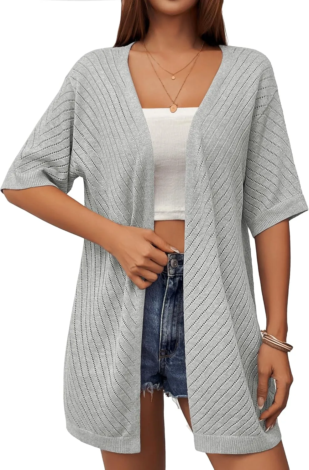 Zeagoo Short Sleeve Crochet Kimonos Open Front Cover Ups