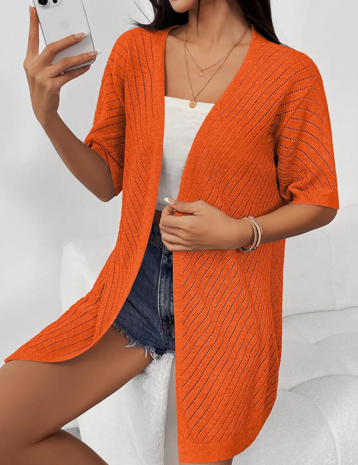 Zeagoo Short Sleeve Crochet Kimonos Open Front Cover Ups