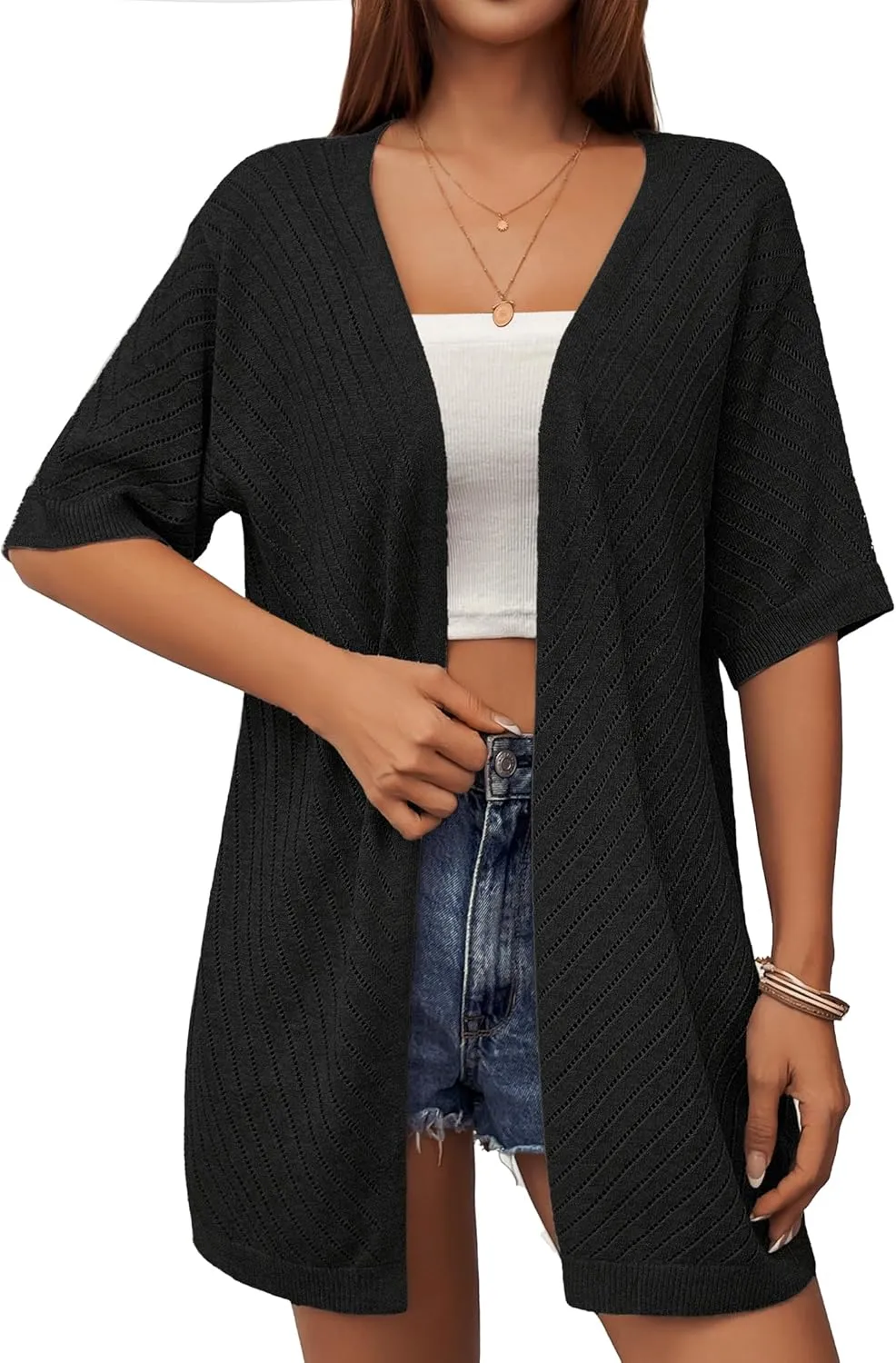 Zeagoo Short Sleeve Crochet Kimonos Open Front Cover Ups