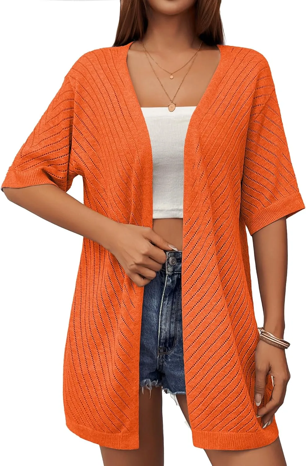Zeagoo Short Sleeve Crochet Kimonos Open Front Cover Ups