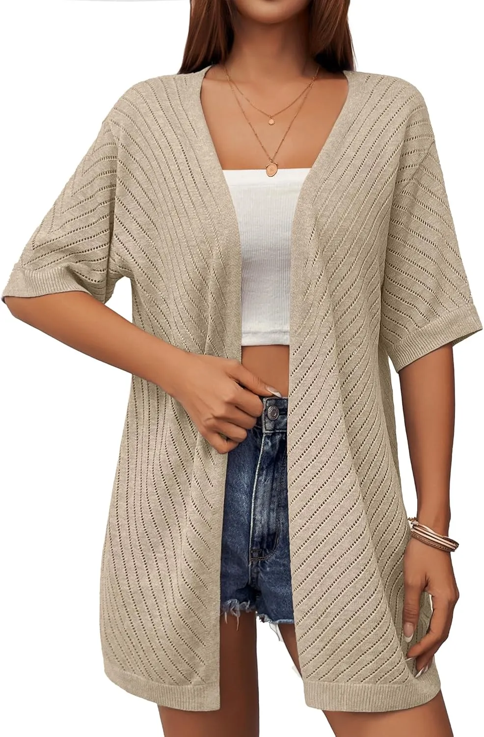 Zeagoo Short Sleeve Crochet Kimonos Open Front Cover Ups