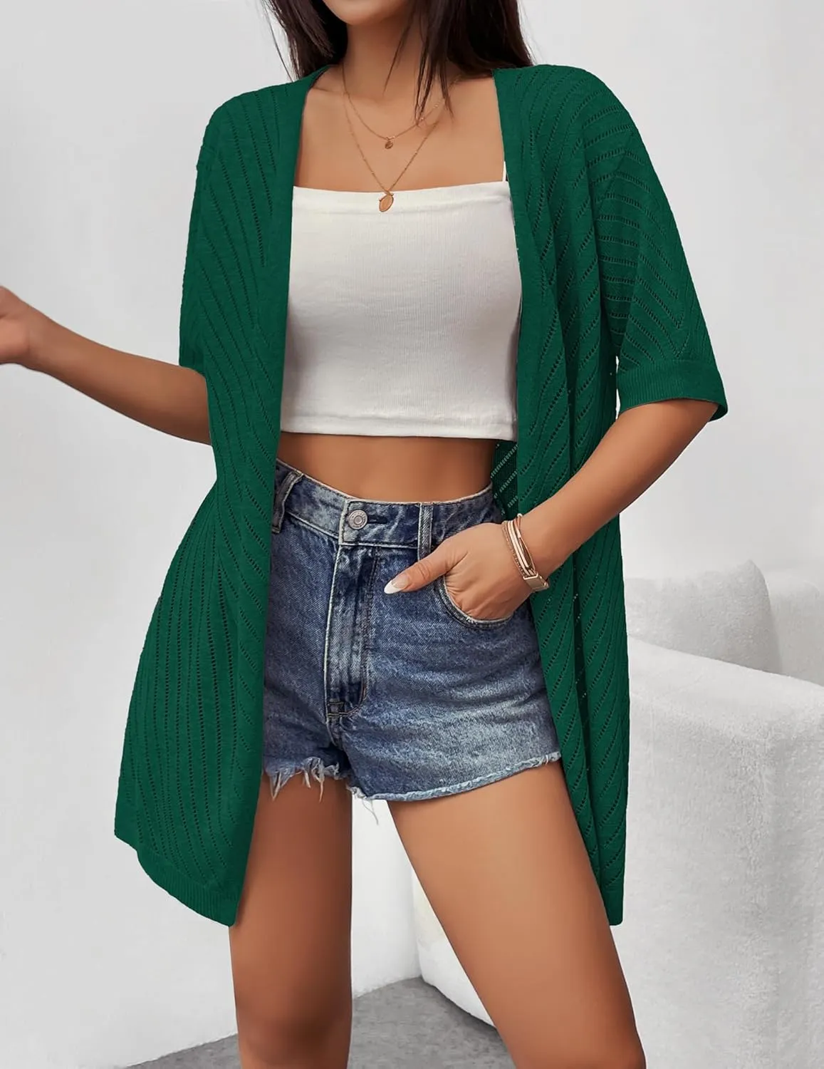 Zeagoo Short Sleeve Crochet Kimonos Open Front Cover Ups