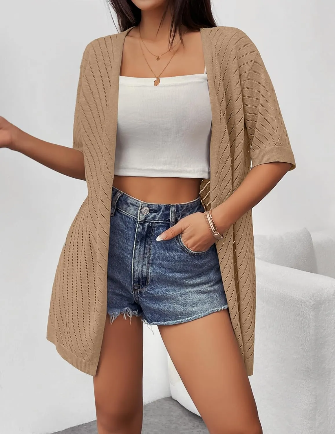 Zeagoo Short Sleeve Crochet Kimonos Open Front Cover Ups