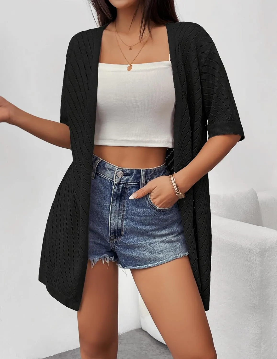 Zeagoo Short Sleeve Crochet Kimonos Open Front Cover Ups
