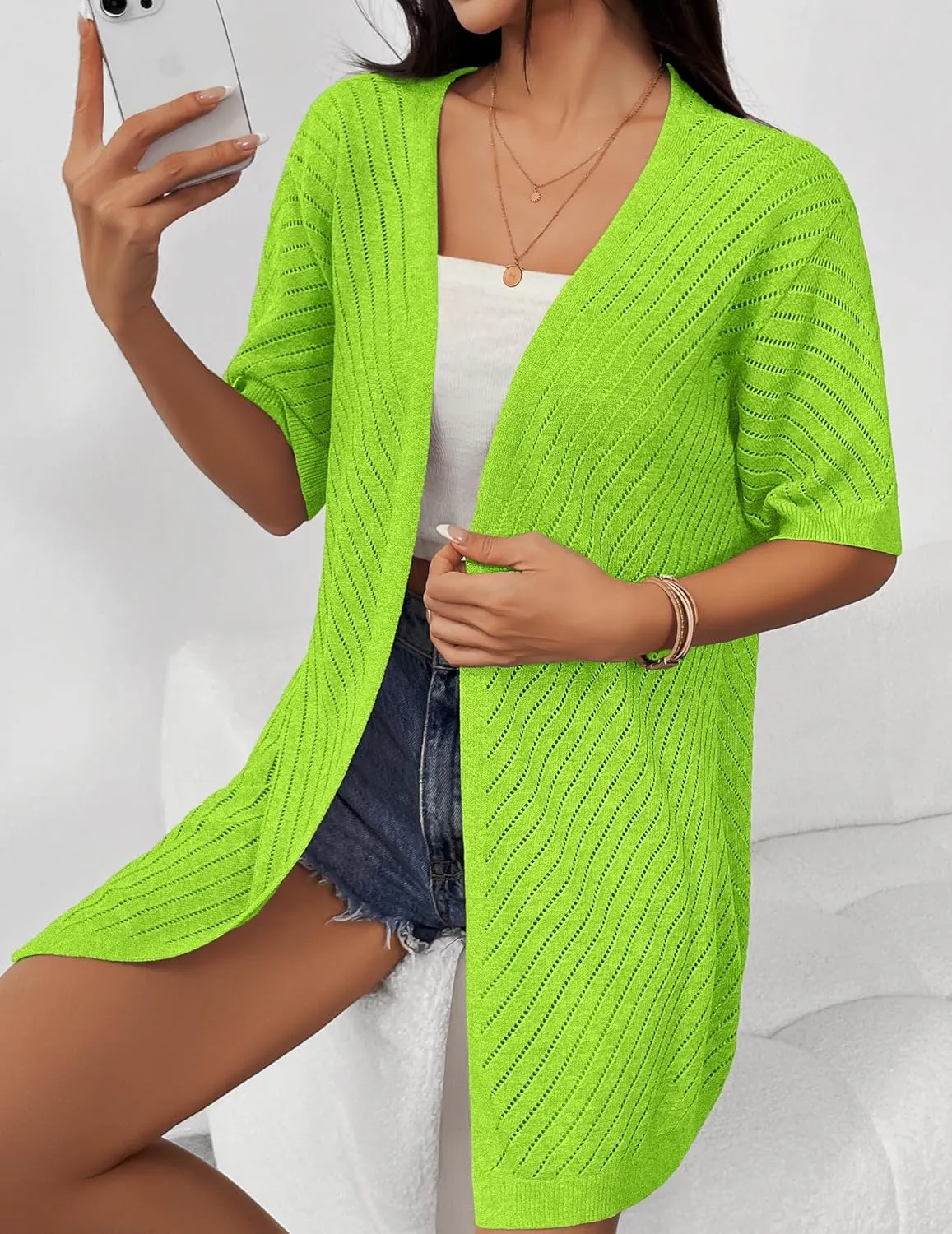 Zeagoo Short Sleeve Crochet Kimonos Open Front Cover Ups