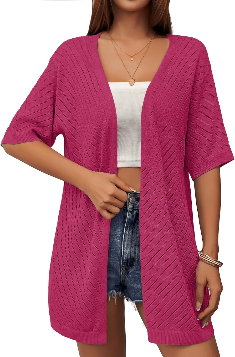 Zeagoo Short Sleeve Crochet Kimonos Open Front Cover Ups