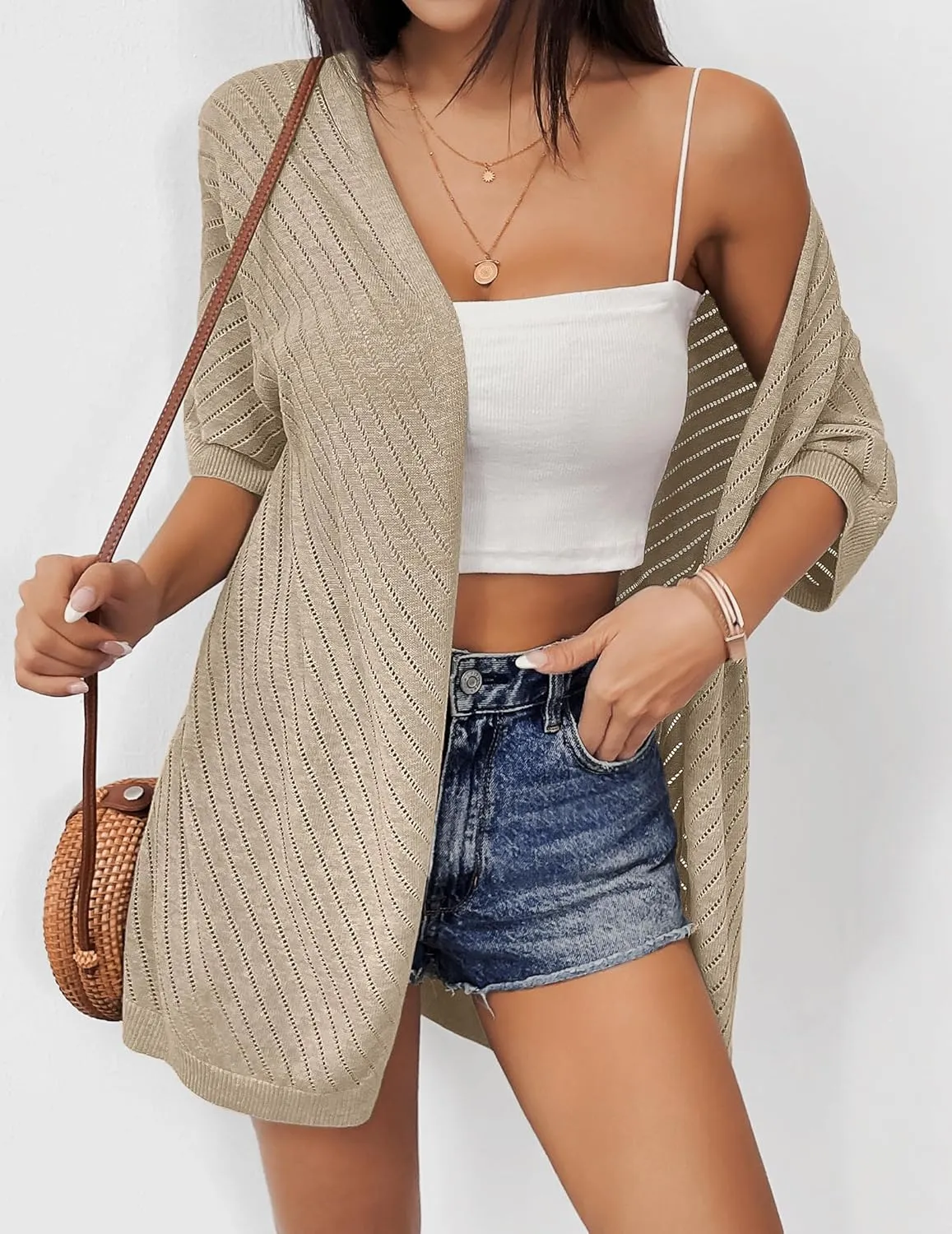 Zeagoo Short Sleeve Crochet Kimonos Open Front Cover Ups