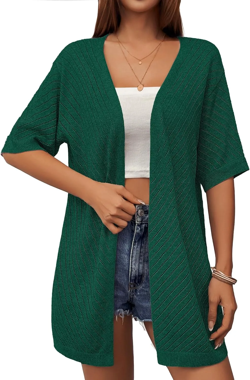 Zeagoo Short Sleeve Crochet Kimonos Open Front Cover Ups
