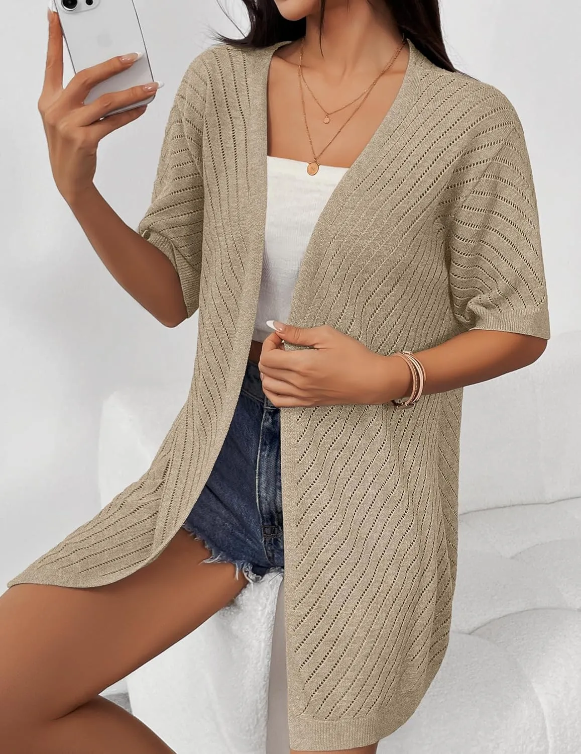 Zeagoo Short Sleeve Crochet Kimonos Open Front Cover Ups