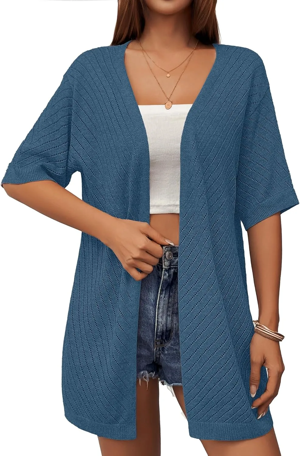 Zeagoo Short Sleeve Crochet Kimonos Open Front Cover Ups