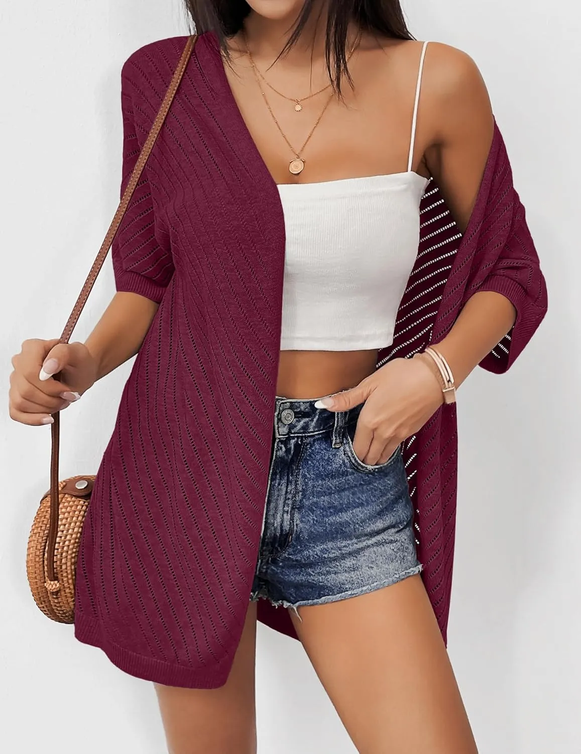 Zeagoo Short Sleeve Crochet Kimonos Open Front Cover Ups