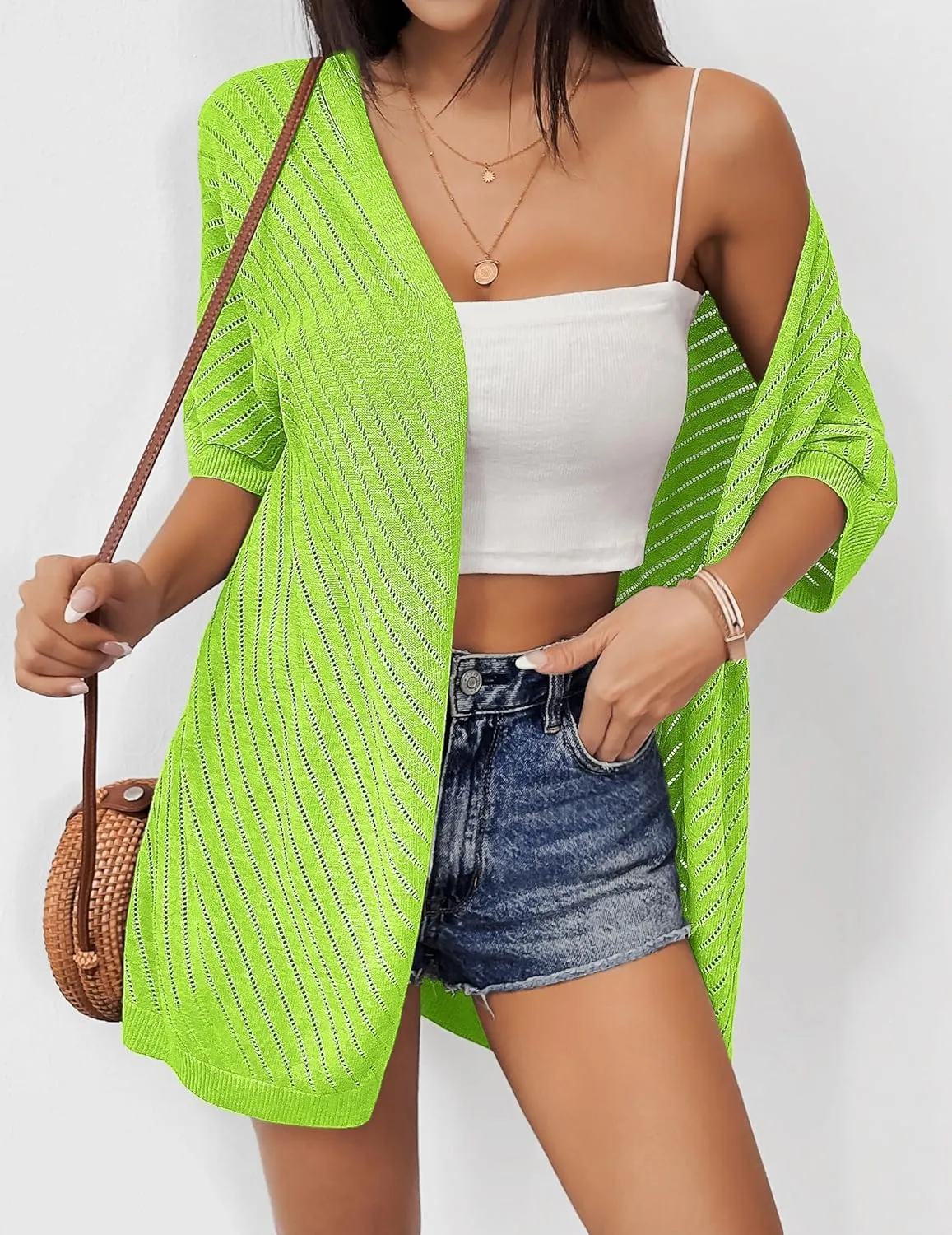 Zeagoo Short Sleeve Crochet Kimonos Open Front Cover Ups