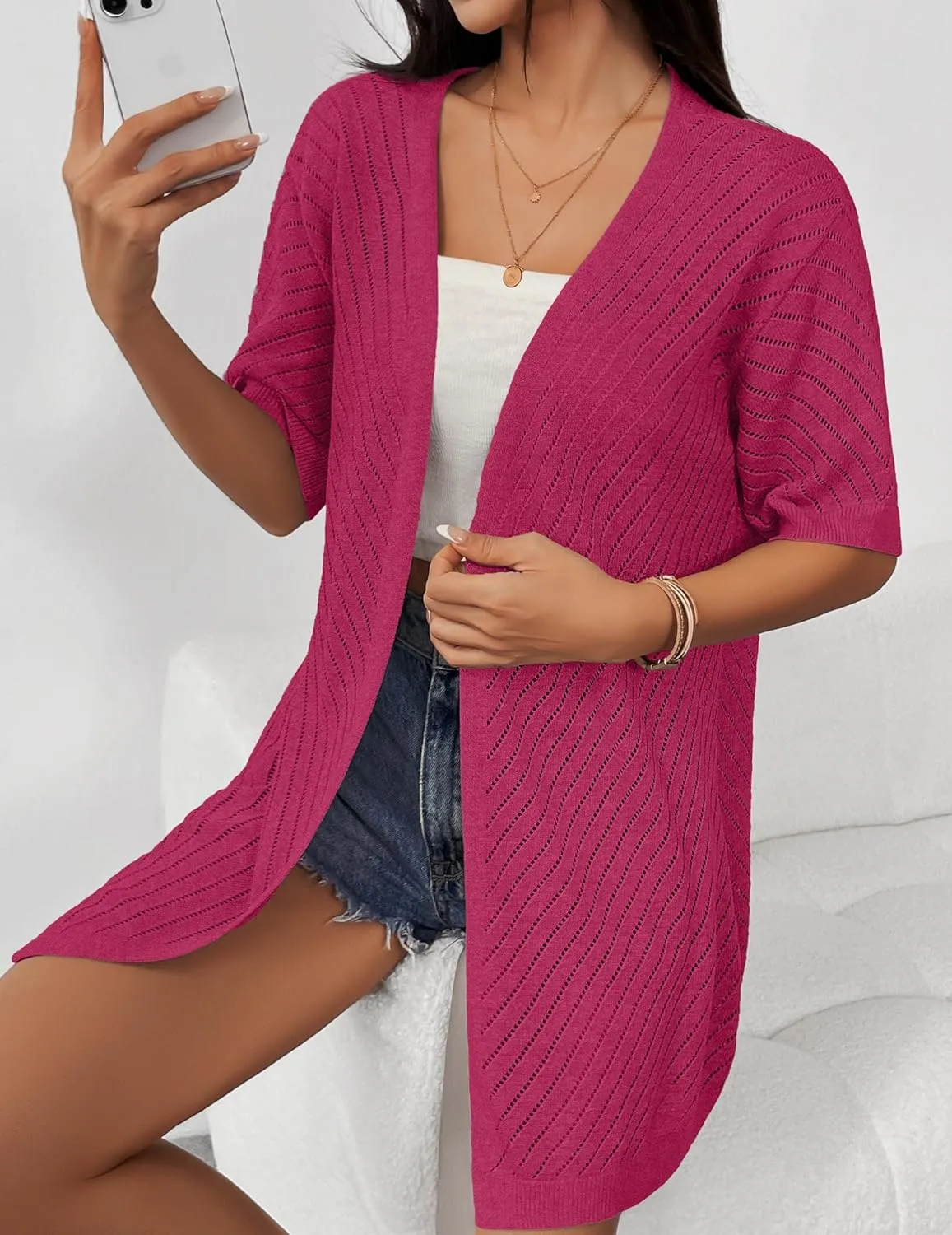 Zeagoo Short Sleeve Crochet Kimonos Open Front Cover Ups