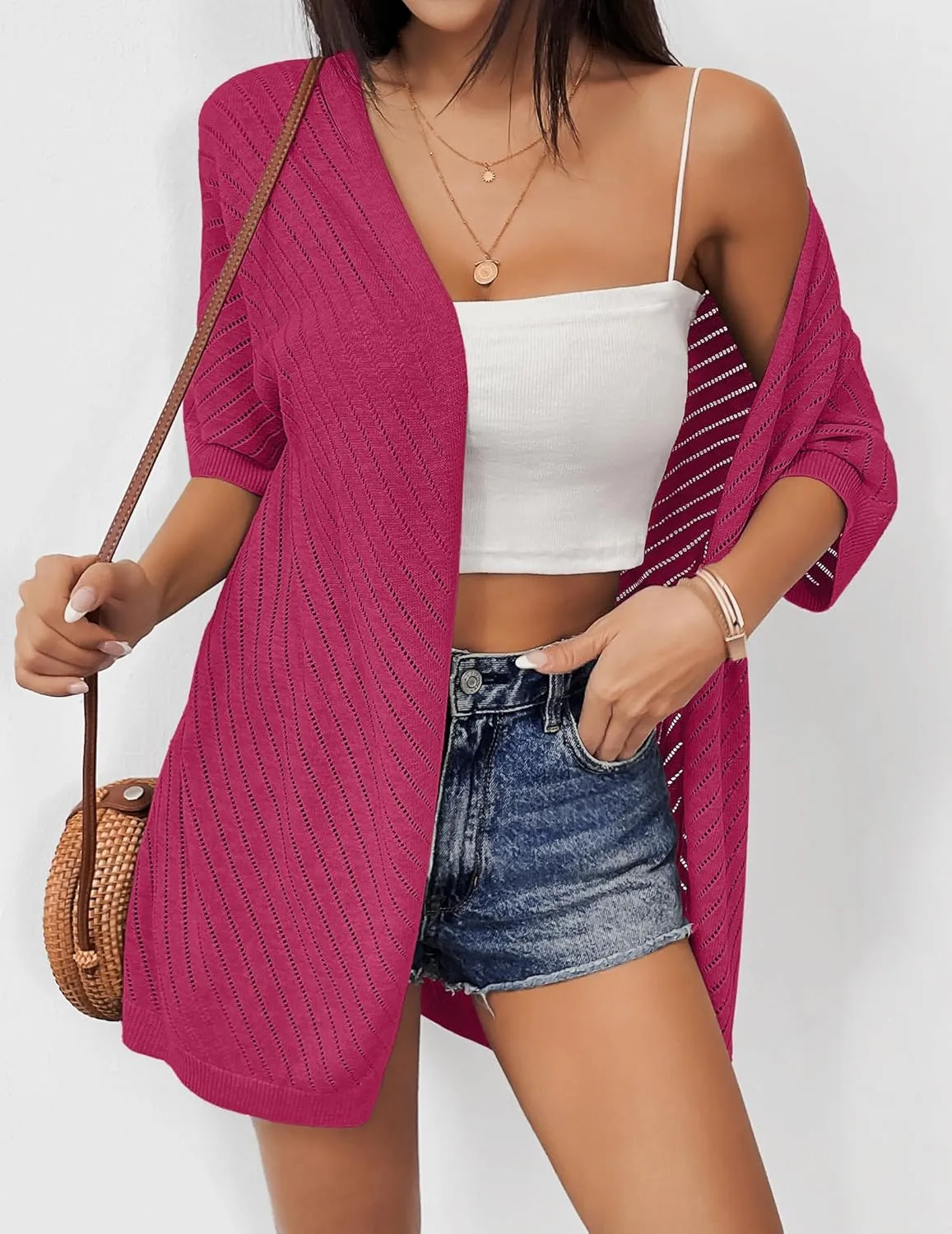 Zeagoo Short Sleeve Crochet Kimonos Open Front Cover Ups