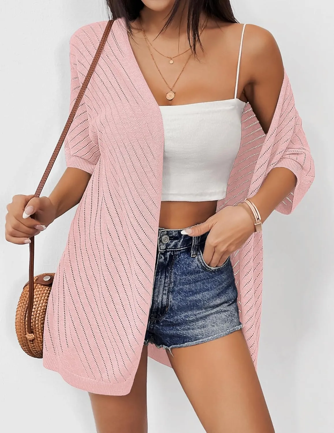Zeagoo Short Sleeve Crochet Kimonos Open Front Cover Ups