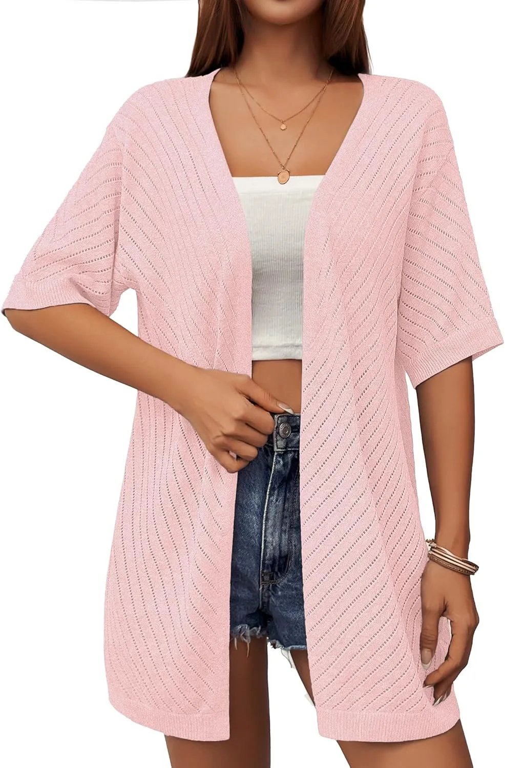 Zeagoo Short Sleeve Crochet Kimonos Open Front Cover Ups