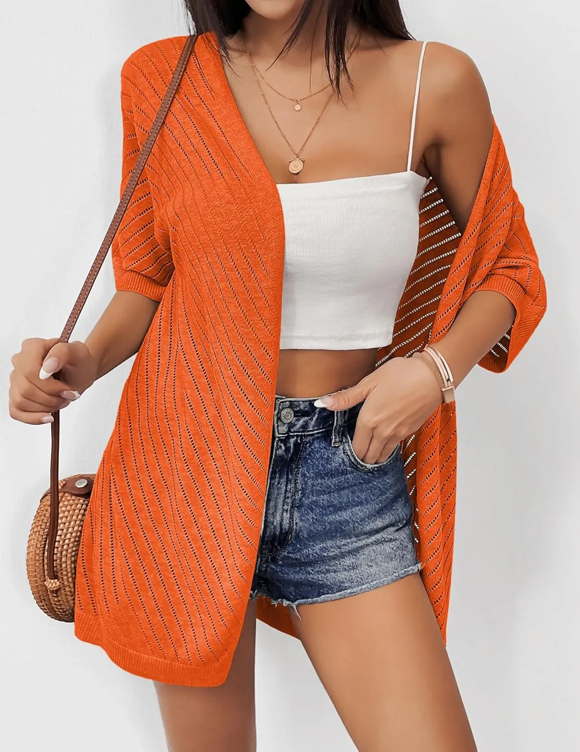 Zeagoo Short Sleeve Crochet Kimonos Open Front Cover Ups