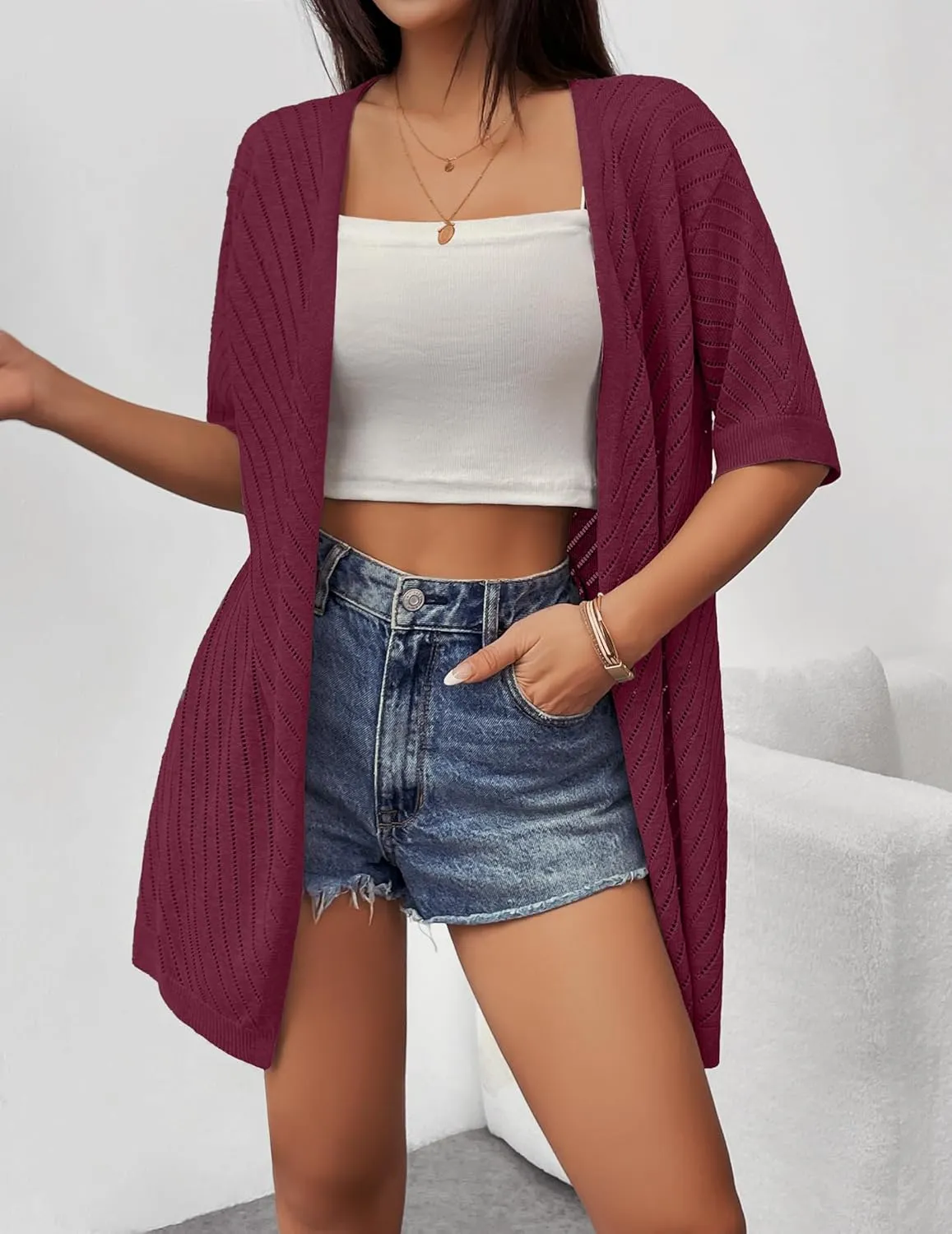 Zeagoo Short Sleeve Crochet Kimonos Open Front Cover Ups