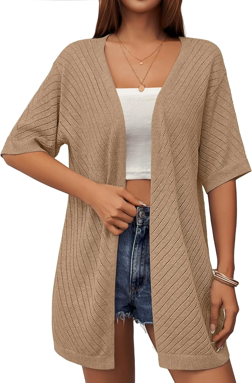 Zeagoo Short Sleeve Crochet Kimonos Open Front Cover Ups