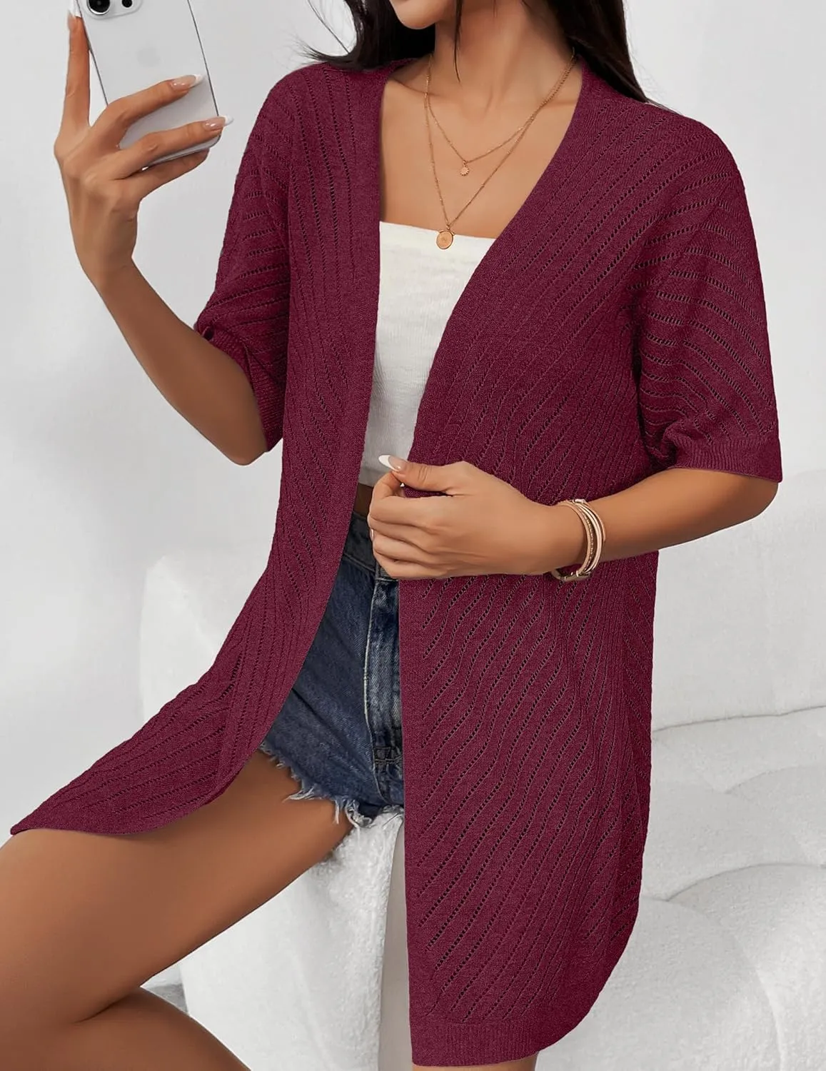 Zeagoo Short Sleeve Crochet Kimonos Open Front Cover Ups
