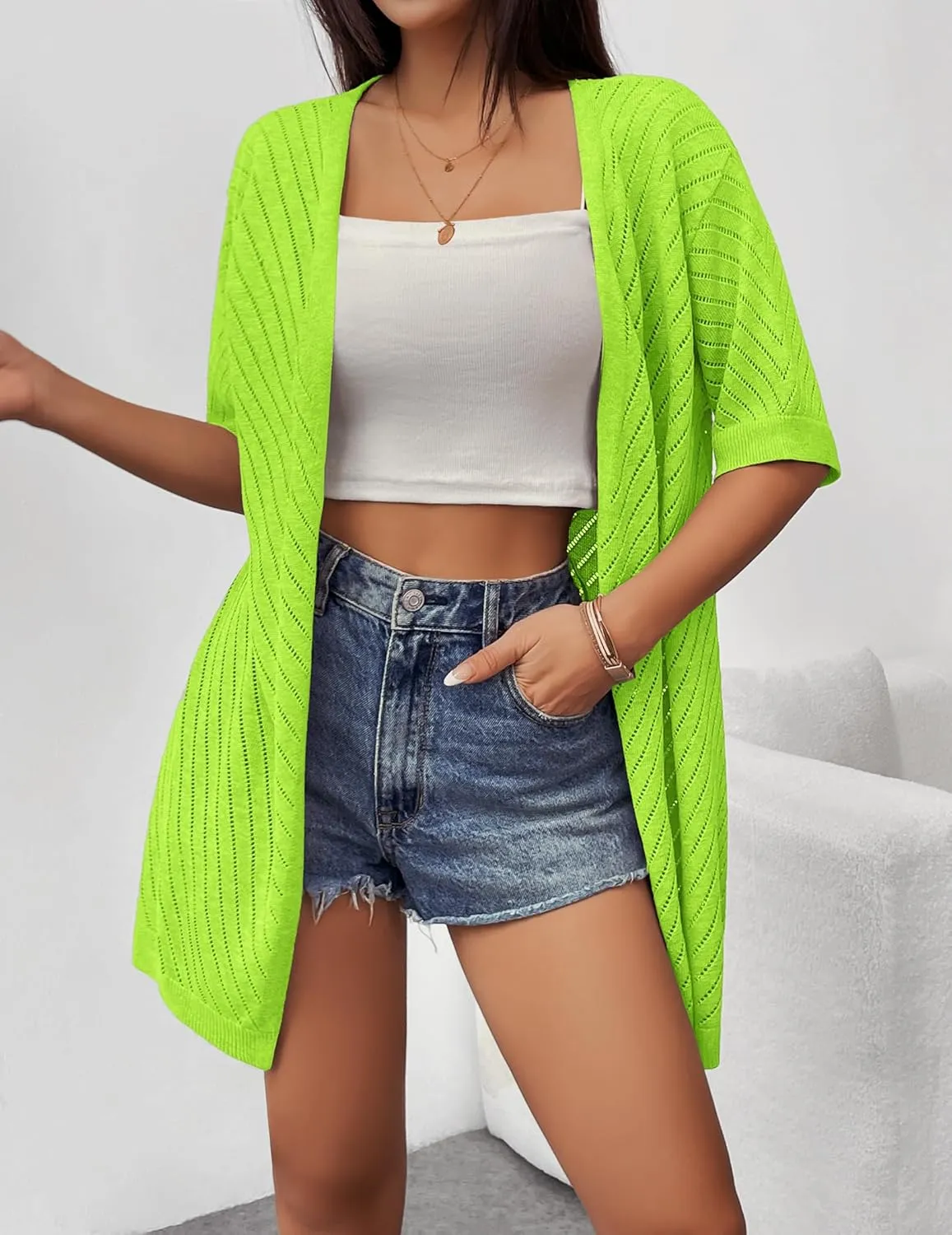 Zeagoo Short Sleeve Crochet Kimonos Open Front Cover Ups