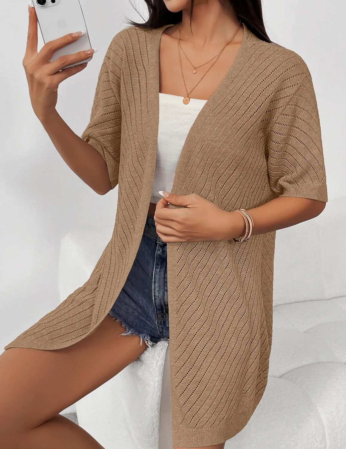 Zeagoo Short Sleeve Crochet Kimonos Open Front Cover Ups